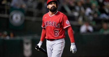 Angels star swings, misses at A's fan in viral video