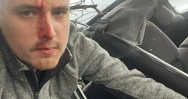 Journalist Nick Sortor (pictured) posted photos showing his face bloodied and his truck totaled after one of the twisters blew through Tennessee Friday