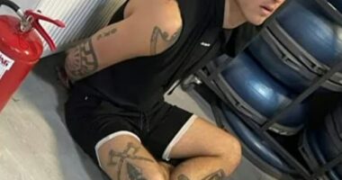 Rise Above Movement founder Robert Rundo, 28, pictured inside of a Romanian gym shortly after he was taken into custody