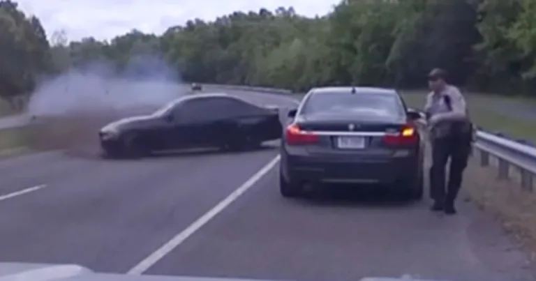 Officer barely avoids vehicle spinning out at 120 mph on Va. highway