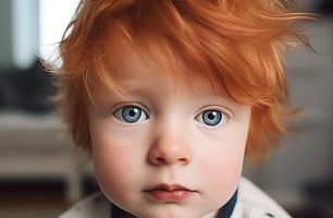 The AI-made toddler version of Ed Sheeran has his soulful blue eye and his vibrant red hair. But is it a littler too vibrant?