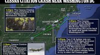 The jet was carrying Adina Azarian, her two-year-old daughter, their nanny and the pilot, who has not yet been named. It took off at 1.13pm from Elizabethton Airport in Tennessee and was scheduled to land at MacArthur Airport in Islip, on Long Island. Instead, it flew north then performed an about-turn and then crashed in Virginia