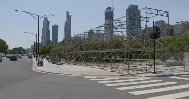 Chicago NASCAR street race grandstand setup begins in Grant Park, some parking restrictions in effect