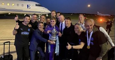 Manchester City's players and staff continued their FA Cup celebrations with Elton John