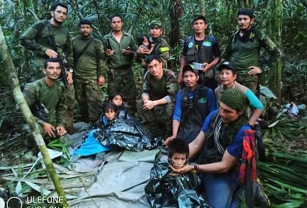 Four indigenous children (pictured) who went missing for six weeks in the Colombian Amazon jungle after a plane crash have been found alive