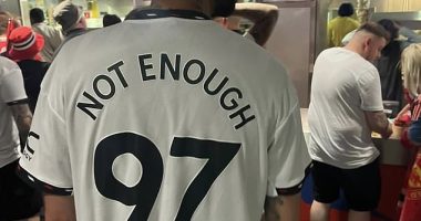 A Man United fan was pictured in a shirt appearing to reference the Hillsborough disaster