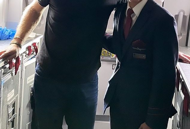 Prince Harry, 38, poses for a picture with Tiktoker and flight attendant Holden Pattern, which was shared online on Friday