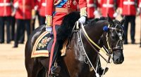 With just a week to go until King Charles III's birthday parade, the Welsh Guards are today fine-tuning their routine ahead of Trooping the Colour - and they were led by Prince William (pictured)