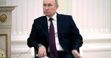 An opposition politician called for Putin to be replaced on state TV earlier this week. Pictured: Vladimir Putin meets with Eritrea's President at the Kremlin, May 31, 2023