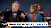 TikTok tearaway Mizzy was thrown off news channel TalkTV this evening by furious presenter Andre Walker (pictured) after he accused the influencer of 'threatening' a female guest