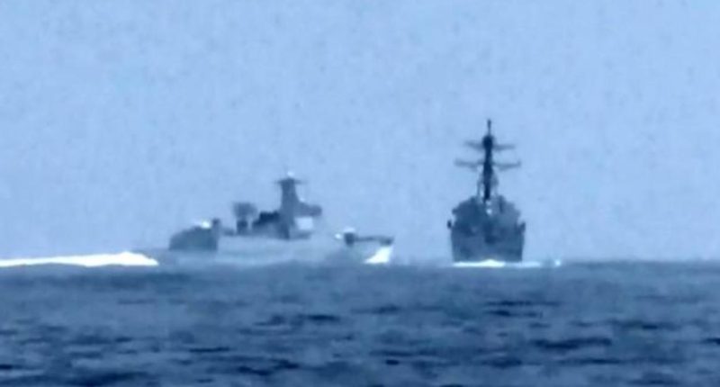 Video shows Chinese warship coming near U.S. missile destroyer in Taiwan Strait