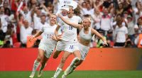 Chloe Kelly (right) sealed European Championship glory for England last year by scoring the winning goal at Wembley