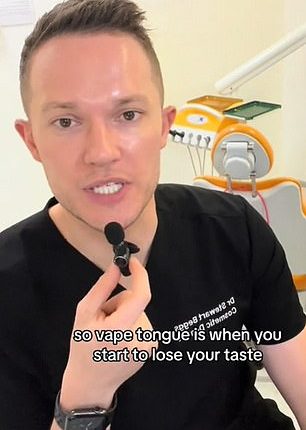 Dr Stewart Beggs, a cosmetic dentist based in the UK, shared on TikTok that vape tongue has become increasingly common with the rise of flavored e-cigarettes