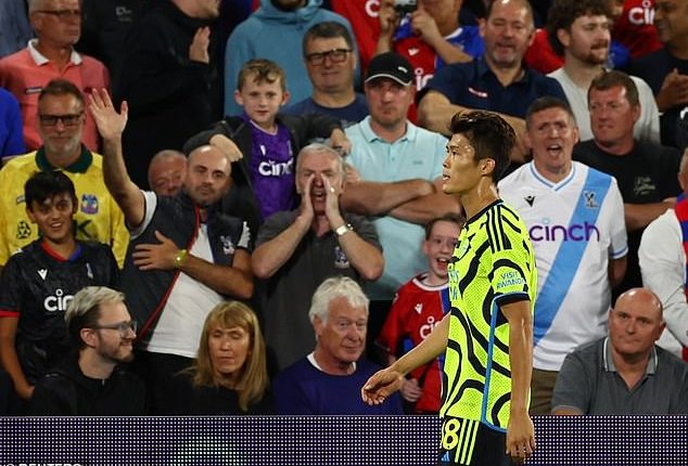 Arsenal defender Takehiro Tomiyasu was sent off in their 1-0 win at Crystal Palace at Selhurst Park on Monday, with the Japan international receiving his first yellow for time-wasting