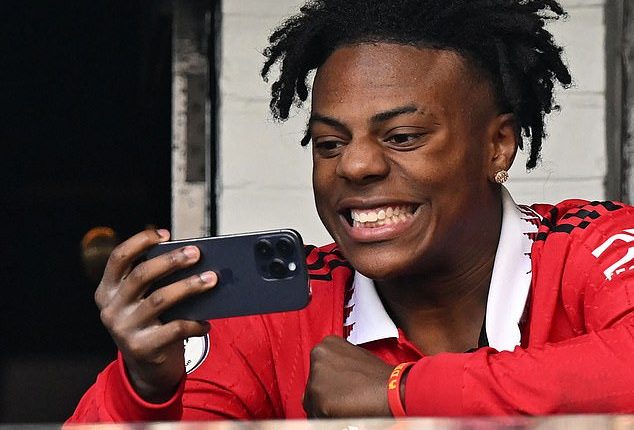 Popular YouTuber IShowSpeed (pictured) broke the internet after accidentally flashing his penis to viewers during a live stream game (Pictured at Old Trafford)
