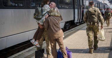 A Ukrainian train is a lifeline connecting the nation's capital with the front line