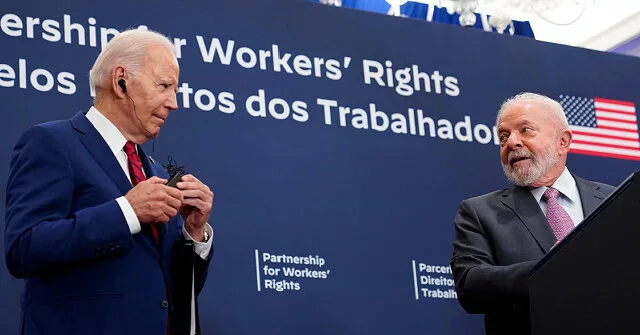 Biden Stumbles on Flag, Fiddles with Earpiece in Awkward Press Conference with Brazil's President Lula