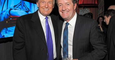 'But it was only when the former Prime Minister telephoned the 45th American President (left) and told him not to speak to Mr Morgan (right) that the interview was officially cancelled.' Trump and Morgan are pictured together in New York, November 10, 2010