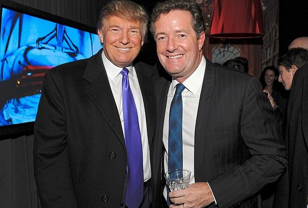 'But it was only when the former Prime Minister telephoned the 45th American President (left) and told him not to speak to Mr Morgan (right) that the interview was officially cancelled.' Trump and Morgan are pictured together in New York, November 10, 2010