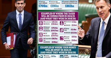 Didn't the Tories used to be the party of tax CUTS? Britain faces an extra £114billion bill by next year's General Election amounting to £3,500 per household in biggest set of tax rises since WW2