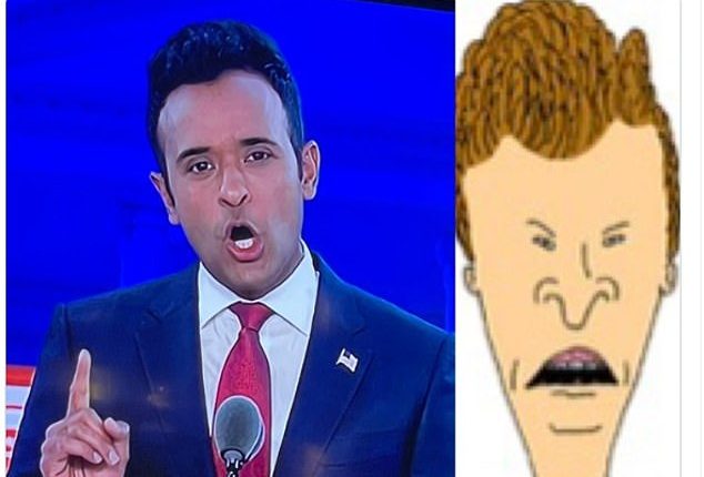 'Even Vivek's hair can't stand him': Presidential debate viewers are distracted by Vivek Ramaswamy's 'high' hair as social media is flooded with memes comparing him to Butt-Head and Jimmy Neutron