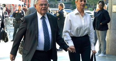 US Senator Bob Menendez, Democrat of New Jersey, and his wife Nadine Arslanian, arrive at the US District Court, Southern District of New York, in New York City on September 27, 2023