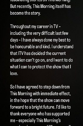 In his departing statement, Schofield said that This Morning had 'become the story'