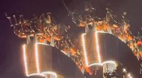 The Lumberjack, a swinging axe ride located at the thrill-packed amusement haven in Vaughn, Ontario, suddenly ground to a halt in a terrifying blunder at around 10:30pm on Saturday night