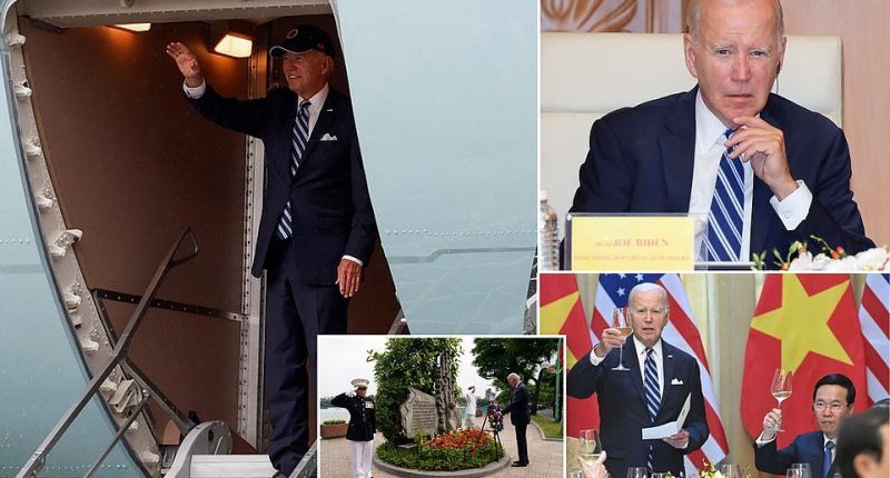 President Joe Biden wrapped up his five-day trip to India and Vietnam Monday where promoted U.S. business deals, had government officials toast to his health, and had a top aide give his press conference the hook with piped in jazz music. He spent the start of Monday, Sept. 11th meeting with top Vietnamese leaders and business officials, touting deals to have U.S. aircraft and tech manufacturers ship products to the growing southeast Asian economy.