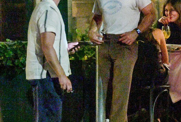 Night out: Joe Jonas appeared in deep conversation while having dinner with his brother Nick as it was revealed his estranged wife Sophie Turner has sued him