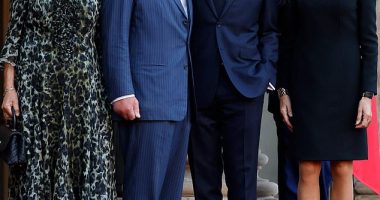 The royal couple pose on the steps of the Elysee Presidential Palace in Paris during their three-day state visit to France (pictured L-R: Queen Camilla, King Charles,  French President Emmanuel Macron and his wife Brigitte Macron)