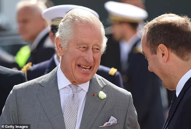 The King was all smiles as he landed in Bordeaux, France, today