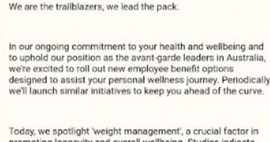 Conversion Digital, which has more than 70 employees, sent staff an email detailing its new 'weight management' program
