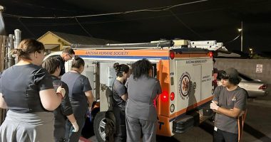The Arizona Humane Society is seen on scene with the Chandler Police Department seizing more than 50 special needs pets, many of whom needed immediate medical attention