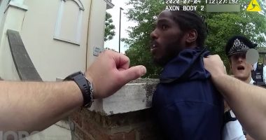 Moment sprinter Ricardo Dos Santos pleads 'what did I do?' as police scream at him to 'get out the car' and handcuff him in front of his son