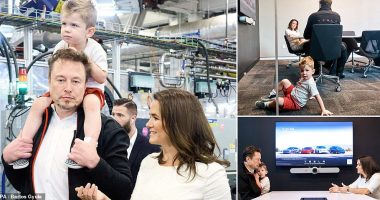 Elon Musk was snapped touring a new Tesla gigafactory in Texas yesterday with one of his 11 fathered children in tow as he met with Hungarian President Katalin Novák for talks on the world's demographic crisis. The billionaire owner of X - formerly known as Twitter - met with the politician in Austin after he was unable to make the biannual Demographic Summit in Budapest last week to discuss population collapse.