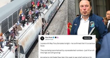 Elon Musk has announced he will go to Eagle Pass, Texas , later this week to observe the situation at the US-Mexico border, where thousands are crossing every day amid an asylum seeker crisis. The small border town has been overwhelmed with migrants in recent days, with more than 7,500 flooding into the tiny town of 28,000 people in just two days.