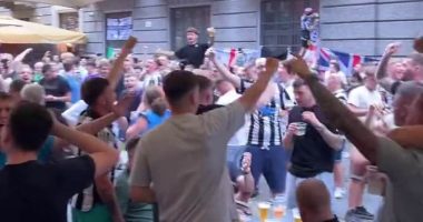 Newcastle fans feel alive again in Milan ahead of return to the Champions League... and not even the rain can dampen their joy as Eddie Howe's side are delayed by travel disruption