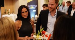 Meghan Markle turned on the charm as she joined Prince Harry at a reception thrown by the Canadian delegation to promote the 2025 Invictus Games that will feature winter sports for the first time
