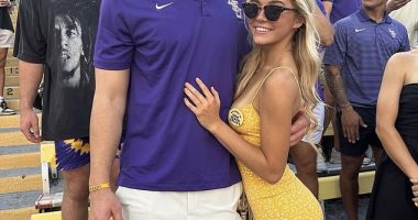 Olivia Dunne and boyfriend Paul Skenes pictured together at LSU's football game on Saturday