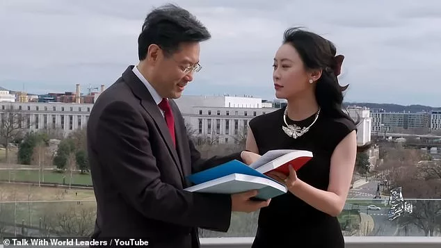 Fu Xiaotian, a television reporter for Phoenix TV, is seen in her March 2022 interview with Qin Gang