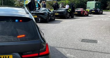 Police accuse group of five McLaren supercar drivers of treating the road 'like a racetrack' as they stop the group who were 'going 100mph'