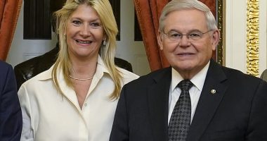 Pictured: Sen. Bob Menendez, D-N.J., right, and his wife Nadine Arslanian. A criminal indictment claimed the New Jersey senator googled 'How much is one kilo of gold worth?' after arriving home from a trip to Egypt in October 2021