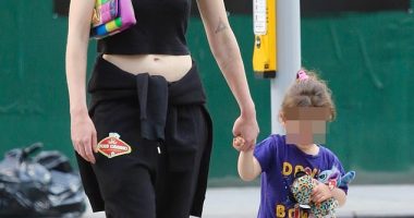 First sighting: Sophie Turner stepped out with her daughter Willa in New York City on Thursday - after accusing her ex Joe Jonas of 'abducting' their kids and blindsiding her with his divorce filing in explosive court documents