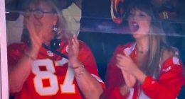 Taylor Swift was sat with Travis Kelce's mom to watch him play in the NFL on Sunday