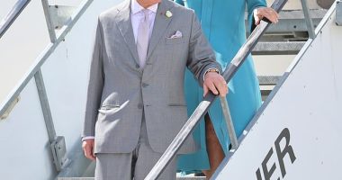 Queen Camilla sported a mystery brooch as she stepped off the plane upon arrival in Bordeaux this afternoon