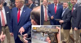 Trump fawns over pistol with his face on it during South Carolina swing