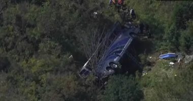 Two adults are confirmed dead and six students critically injured after charter bus full of Farmingdale High School students going to band camp crashes off an embankment on I-84 in Orange County, New York