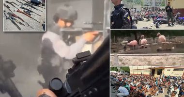 Venezuela's Tocoron prison raided: Moment 11,000 cops storm notorious jail to find a ZOO, casino, nightclub, pool and supermarket after the Tren de Aragua criminal gang was allowed to roam free for years