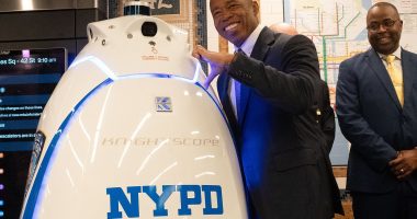 You have the right to remain cyborg: NYPD's new ROBOT cop that will police city's subways is unveiled by NYC Mayor Eric Adams - in response to rising crime